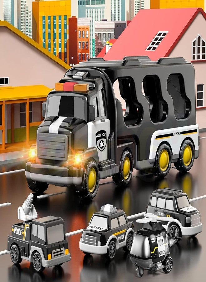 Onecado 5-in-1 Friction-Powered Police Truck Toy Set with Music Montessori Educational Transport Carrier Vehicle Toy for Boys(5 in 1 Police Truck) - Image 2